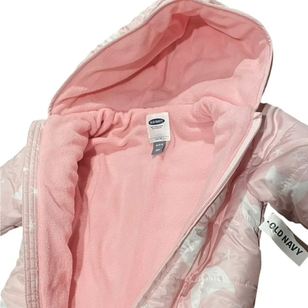 NEW 6 - 12 Month Girls Snow Bunting OldNavy Pink Infant Jacket Cat Star Snowsuit